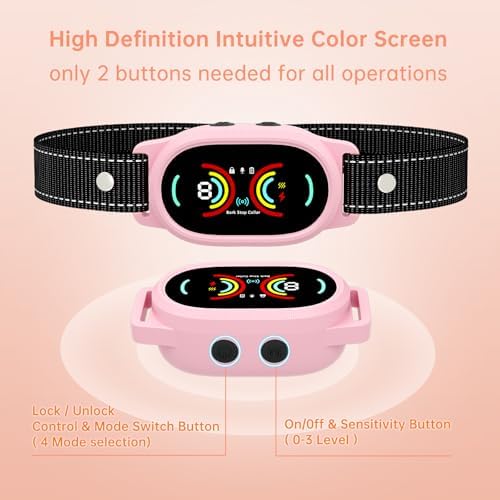 Dog Bark Collar, Rechargeable Bark Collar for Small Dog 5-15bl, Medium and Large Dog, IP67 Waterproof Anti Barking Collar with Adjustable Sensitivity(Pink)