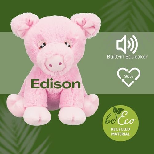 TRIXIE Be Eco Edison The Piggy Plush Dog Toy for All Dogs, 9.5" Fun and Cuddly Squeaky Dog Toy, 96% Recycle Material