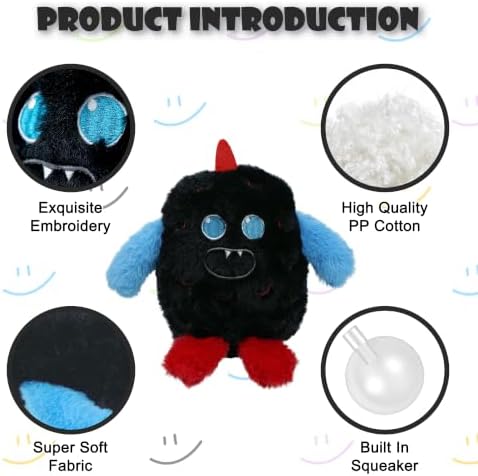 Monster Plush Squeaky Dog Toy Crinkle Dog Chew Toy for Small Medium Large Dogs, Black