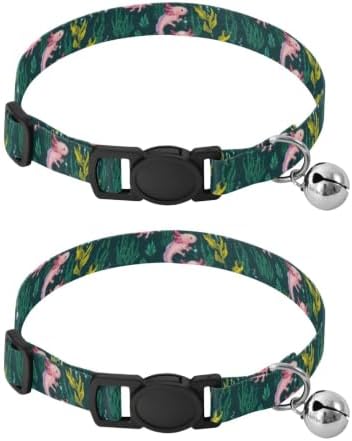 2 Pack Cat Collars Cute Axolotls Green Dog Bell Collar, Adjustable 10.6 to 17.1 Inches