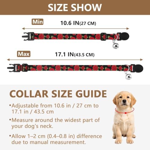 Red Roses Green Leaf Black Puppy Collar 2 Pack Cat Neck Collar Adjustable 10.6 to 17.1 Inches