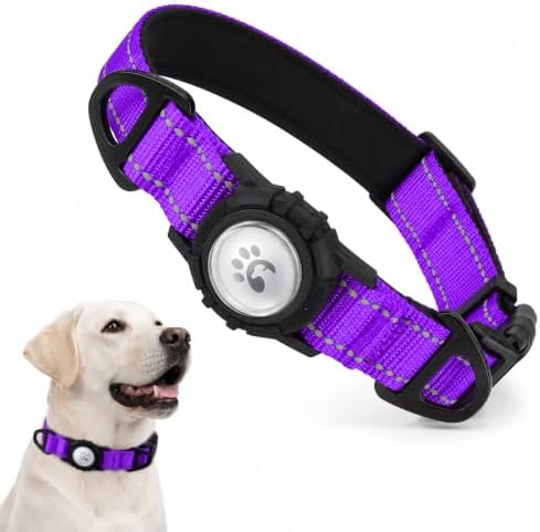 Padded Dog Collar with Waterproof Holder Compatible with Airtag