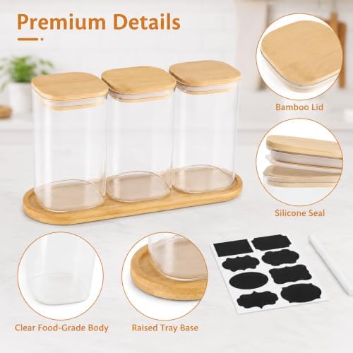Dog Treat Container, Large Dog Treats Container, Farmhouse Wood Pet Treats Storage Organizer for Dog Food Storage Container, with 3 Glass Jars, Cat Dog Biscuit Dispenser, Great Gift for Pet Dog Owners