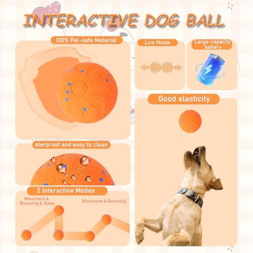 Smart Interactive Dog Toys - Automatic Moving Bouncing & Rotating Dog Ball with E-TPU Material, New Electric Dog Toy USB-C Rechargeable, Active Rolling Balls for Medium-Large Dogs(Orange)