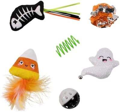 Fringe Studio Pet Toy, Sweet Treats, Spooky FEATS 6 PCS Multipack Cat Toy Set, PetShop Collection (610028)