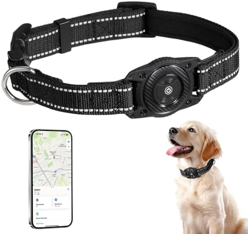 Tracking Collar for Dogs Waterproof Adjustable Air Tag Dog Collar Holder, Comfortable Dog Collars for Small Medium Large Dogs (Black, L)