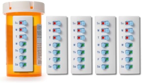 TAKE-N-SLIDE Peel and Stick Reusable for 12 + Refills, Pill/Medication/Vitamin/Pet Med Tracker & Reminder, Attach to Your Bottle, Organizer-Free, Curved‑Back (White, 5-Pack)