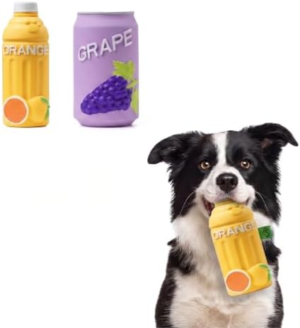 2PCS Fruit Juice Squeaky Dog Toys for Aggressive Chewers, Durable Squeak for Puppy Teething, Interactive Plush Chew Toys for Boredom and Anxiety Relief(Grape+Orange)
