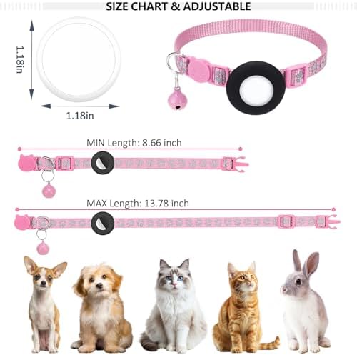 GPS Tracker for Cats, Mini GPS Pet Tracker with Collar, IPX8 Waterproof Cat Trackers Collar,No Monthly Fee,Work with Apple Find My(iOS Only),Smart Trackers for Pets-Pink-3