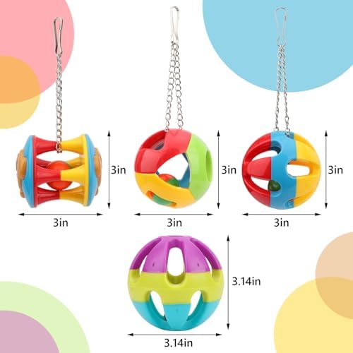 Hypeety Parrot Ball Toy Plastic Colorful Bird Chew Ball with Bells for Cage