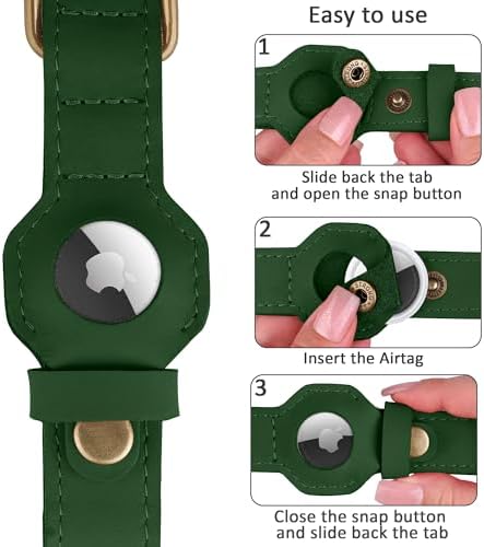 AirTag Dog Collar - Genuine Leather Dog Collar with Apple AirTag Holder and Metal Buckle - Smart GPS Tracking Pet Collars (Dark Green, XL, 20"-25" Neck Fit)