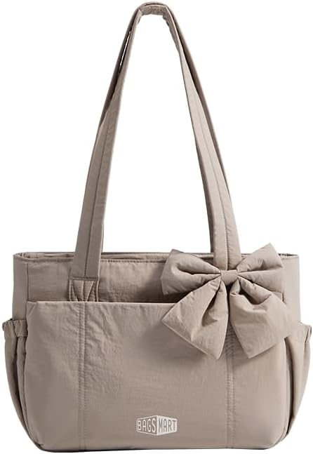 BAGSMART Crush Bow Tote Bag for Women, Puffer Travel Work Yoga Laptop Bag | Large Bow Tote Fits 40oz Tumbler, 15.6" Laptop, Yoga Mat Sleeve, Waterproof Pocket, Travel Work Swim Gym Mom Shoulder Handbag