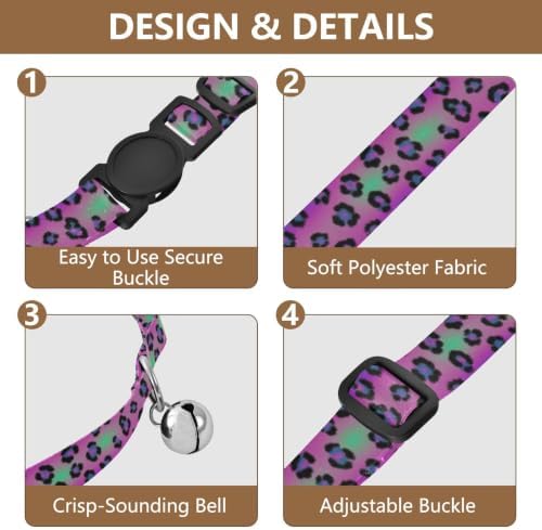 Black Leopard Spots Gradient Blue Lightweight Pet Collar for Cats and Dogs, 2 Pack Cat Collars with Bell