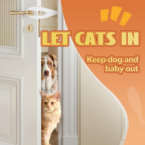 TGIOW Cat Door Latch, Cat Door Stopper Keep Open 2.5-6", 4 Pcs, White | Keep Dogs Out of Litter Box and Food, Door Prop for Cats with 5 Adjustable Sizes, Door Plate Included, Pet Gate Alternative