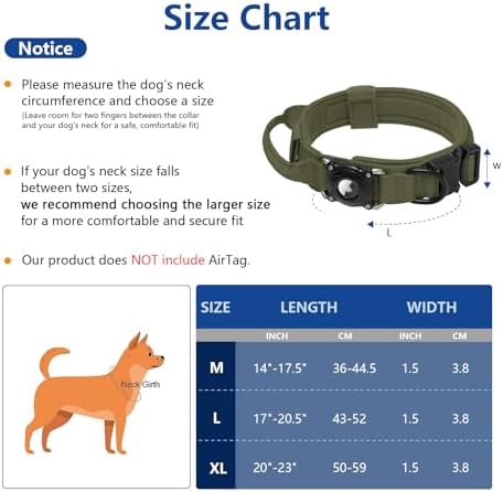 Waterproof AirTag Dog Collar with QR Code ID Tag, Tactical Military Dog Collar with Built-in AirTag Holder, Heavy Duty Metal Buckle & Control Handle, GPS Tracker Collar for Large Dogs (Green, XL)