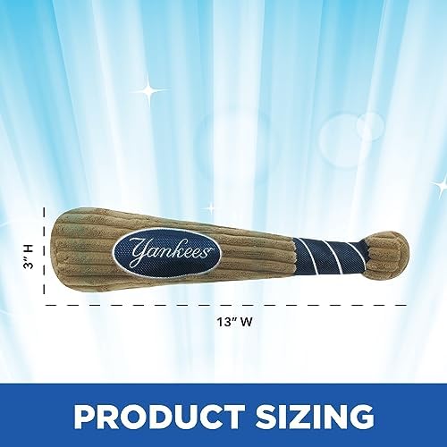 MLB New York Yankees Baseball Bat Toy for DOGS & CATS. Soft Corduroy Plush Dog Toy with Inner SQUEAKER, MLB Chew Toys for Dogs or Cats. Durable Fun Interactive Dog Toy with Team Names and Logo