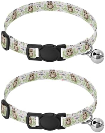 2 Pack Cat Collar Cute Cartoon Owls Eyes Breakaway Cat Collars with Bell, Adjustable 10.6 to 17.1 Inches