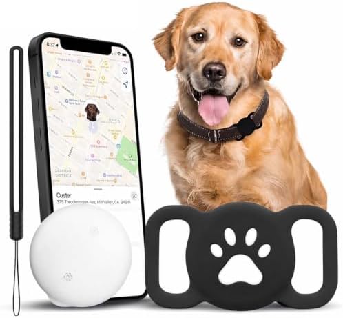 GPS Tracker Real-Time Location,Compatible with Apple Find My, Ultra-Slim Reliable Performance,IP68 Waterproof Silicone Protective Case,Used for Cat and Dog Collar(Black)