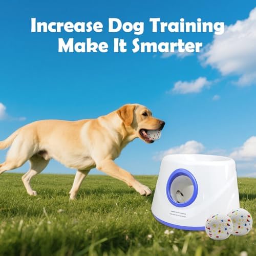 MEKAPLE Automatic Dog Ball Launcher, Upgraded Interactive Dogs Balls Thrower for Small Dogs, Distance Adjustable Mental Stimulating Dog Toys with 4 Durable Etpu Balls 2.2 Inch (Blue)