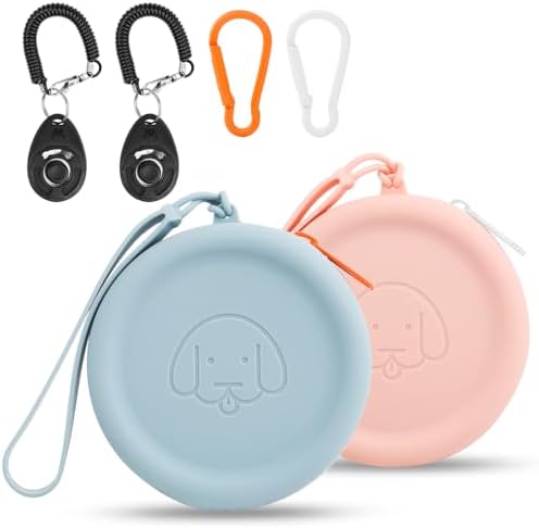 Silicone Dog Treat Pouch Small Bag,2PCS Pet Walking Bag for Dog and Cat,Pocket Size,Easy to Clean,Odorless,Zipper Design,Moisture-proof,Travel Walking Bag,Portable Training Bag. (Sky Blue&Light Pink)