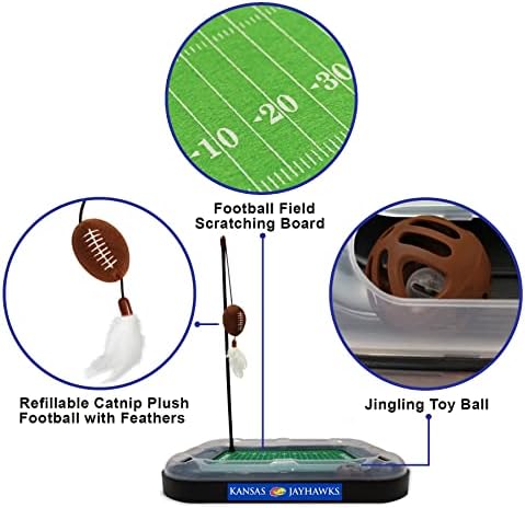 Pets First CAT Scratcher & Plush Football Toy with Catnip, Feather & Jingle Bell Interactive Ball Cat Chasing 5-in-1 Kitty Toy