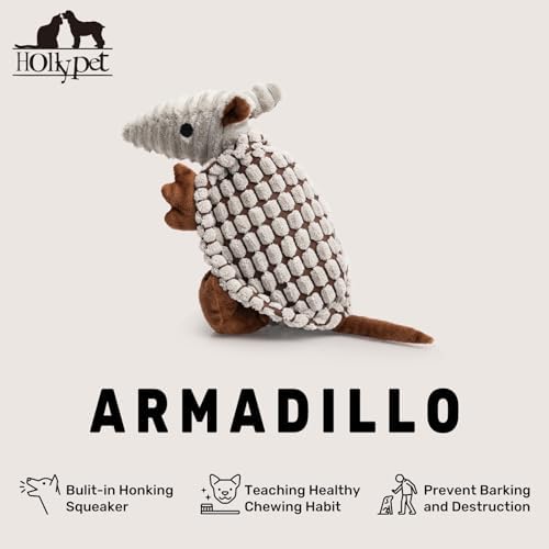 Hollypet Armadillo Squeaky Puppy Dog Toys for Small Medium Dogs, 8"