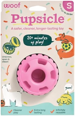 WOOF Pupsicle Interactive Dog Ball Toy for Dogs Small 10-25 lbs - Pink | Long-lasting enrichment toy for small dogs, easy-fill design, low-mess play, made of natural rubber, easy to clean