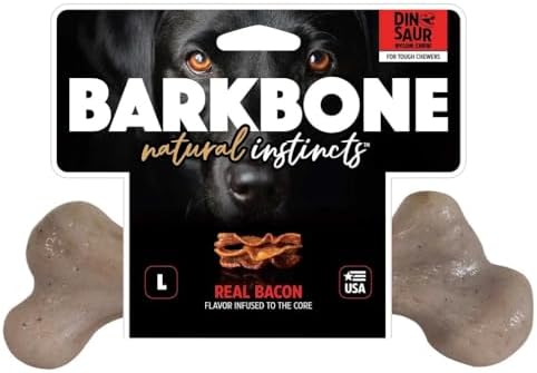 Pet Qwerks Dinosaur BarkBone - Nylon Dog Bone for Aggressive Chewers - Bacon Flavor - 9.75", Large (Pack of 3)
