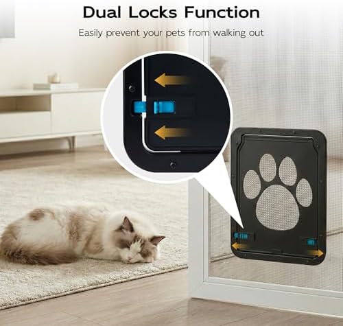 PetPrime Cat Door for Screen Door with Flap Opening 8×10 inches,Lockable Auto-Close Magnetic Pet Door for Cats & Small Dogs,Suitable for Sliding Screen Door,Easy Install,Small