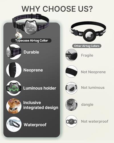AirTag Cat Collar, Reflective Breakaway Cat Collar, Hidden Holder with Bell | Compatible with Apple AirTag 1st & 2nd Gen, Lightweight Water-Resistant Strap for Cats, AirTag Not Included