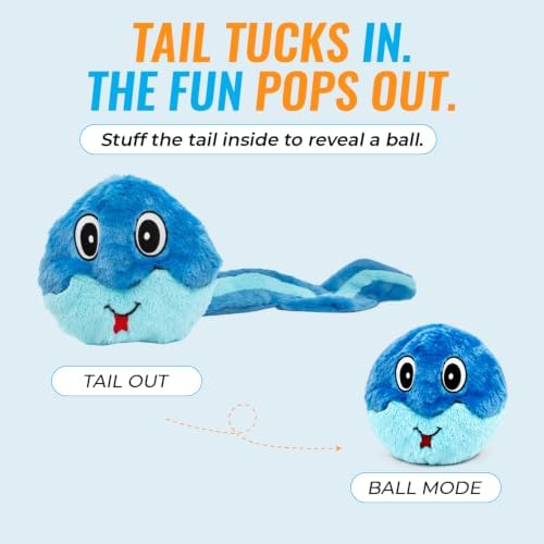 Guru Hide-A-Tail Blue Snake Plush Dog Toy - No Stuffing Interactive Puzzle Toy with Treat Pocket - Squeaky Crinkle Enrichment Toy for Tug and Fetch - Boredom Buster - XL All Breed Sizes