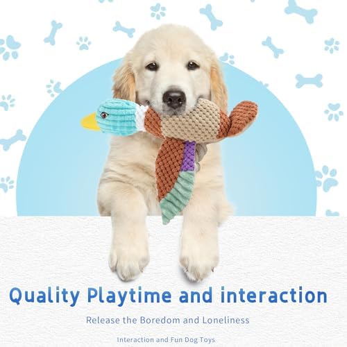 Duck Dog Toys for Aggressive Chewers, Squeaky Crinkle Plush Puppy Chew Toy with Rope Legs for Small Medium Large Dogs, Stuffed Duck Dog Toy for Teething, Tug