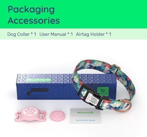 Airtag Dog Collar,with Waterproof airtag Holder，Original Stylish Cute Pattern Design.QR Code ID Buckle，Comfortable Soft Cotton for Small Medium Large Dogs