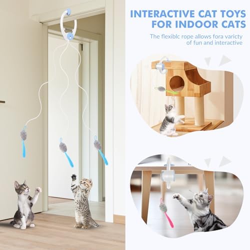 Automatic Hanging Cat Toy with Flying Bird,Interactive, Light Blue
