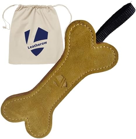 Leather Dog Toys for Small Puppies, Genuine Leather Chew Toys, Safe Puppy Toys, Durable Dog Chews for Teething, Interactive Play, Training, and Healthy Chewing (Bone)