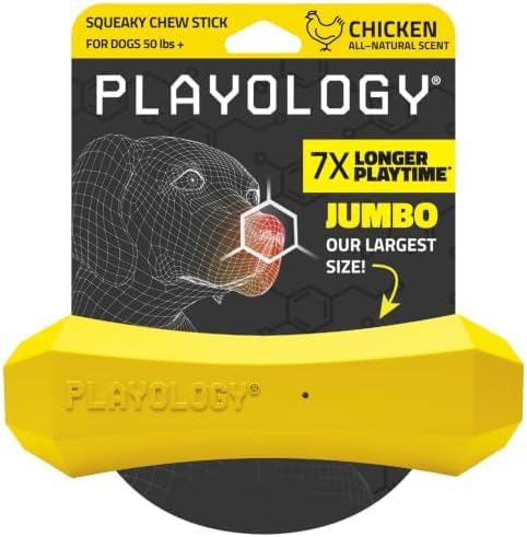 Playology Squeaky Chew Stick - Scented Dog Toy - Jumbo, Chicken Scent