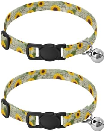 Sunflowers Green Leaf Vintage Easy to Clean Cat Collars 2 Pack Lightweight Small Dog Collar