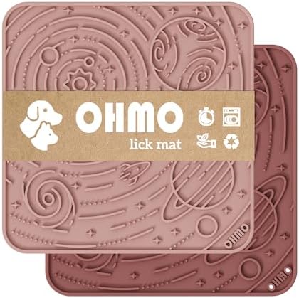 OHMO Large Lick Mat for Dogs&Cats, Space Pattern, 2pcs, Brick Red&Coral