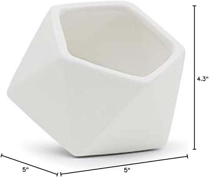 WGV Geometric Ceramic Vase, Width 5", Height 4.3", Matte White Tilted Pot, DIY Folded Planter Bowl for Wedding Event Office Home Decor, 1 Piece