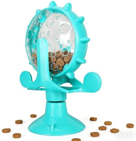 Cat Slow Feeder Toy, Interactive Windmill Design Puzzle Feeder with Suction Cup for Cats and Small Dogs BPA Free Plastic Blue