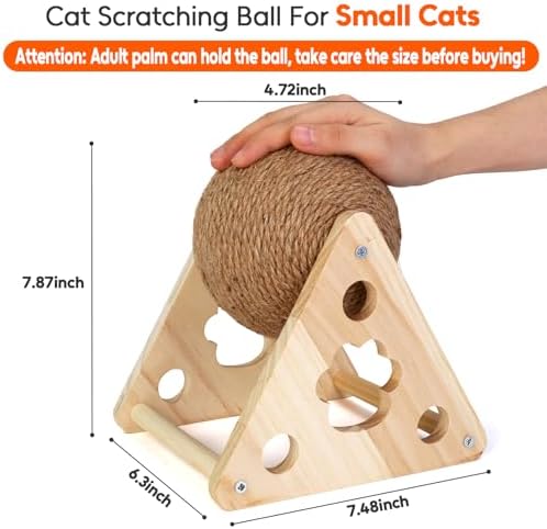 Sisal Cat Scratching Ball, Cat Scratcher Ball Toy with Cute Stable Stand, Interactive Exercise Toy for Small Pet to Play and Exercise