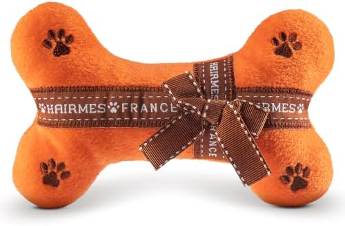 Dog Diggin Designs Hairmes Bone Plush Dog Toy – Fashion Inspired Squeaky Parody Dog Toy, Soft Luxury Style Bone Toy for Small to Medium Dogs, Cute Interactive Pet Toy