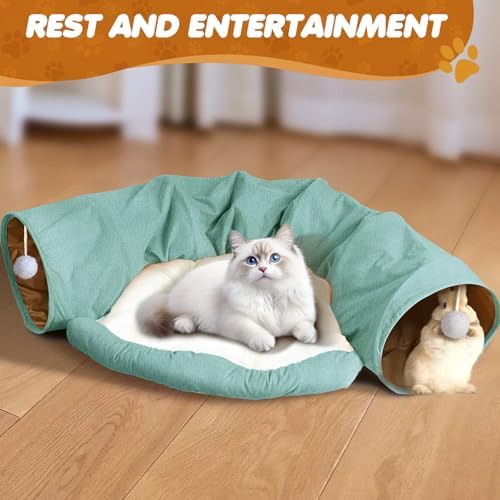 Spardar 2-in-1 Bunny Tunnel Bed, with Removable Mat Hideout, Matcha Green