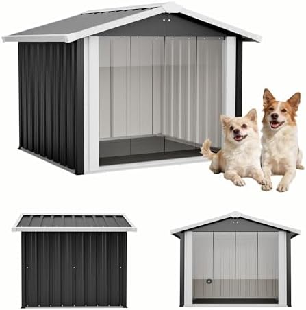 Metal Dog House Outdoor Pet Shelter with PVC Door&Vent,Black