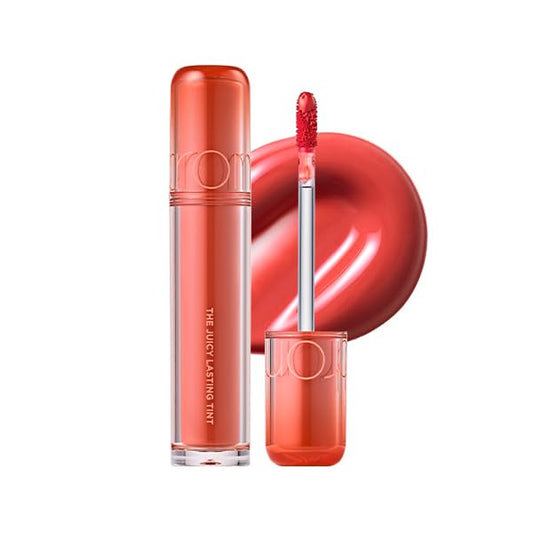 rom&nd Juicy Lasting Tint #08 Pink Pumpkin | Vibrant Deep Pink Coral Lip Gloss | Plumping, Hydrating, Long-Lasting Non-Sticky Shine