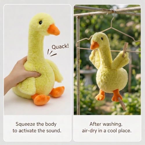Funny 15" Yellow Quacky Squeaky Plush Duck Dog Toy, Anxiety Relief, Companion Toy for Small Medium Large Dogs