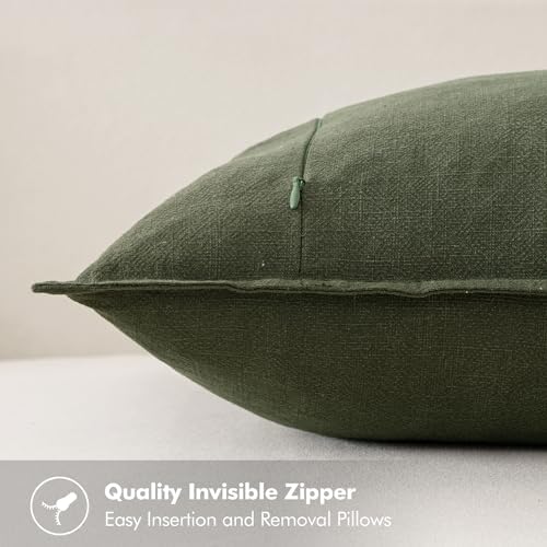 MIULEE Neutral Green/Brown Boho Linen Pillow Covers 18x18 Inch Pack of 4 | Natural Decorative Throw Pillow Covers, Soft Farmhouse Couch Pillowcases, Decors for Living Room Bed Sofa