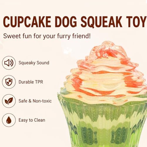 Molaxpet Squeaky Dog Toy Cupcake Rubber Interactive Chew Toy for Pet Dogs