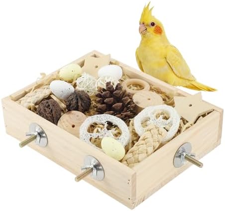 Bird Foraging Toys Box, Wooden Foraging for Bird, Wood Color M