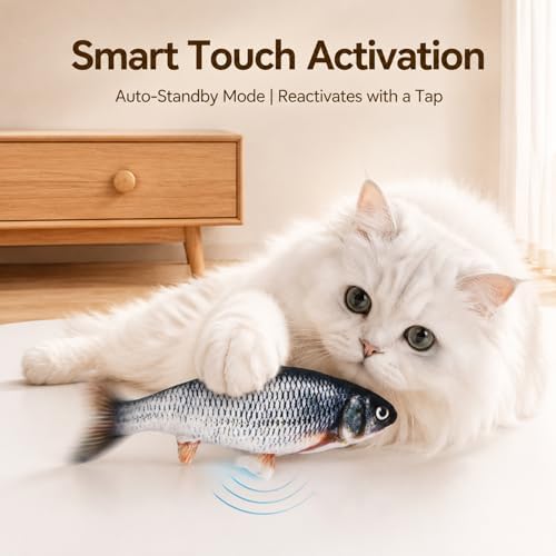 Flopping Fish Cat Toy, Interactive Moving Plush Cat Kicker Toy with Catnip Pocket, USB Rechargeable Automatic Wiggle Carp Toy for Indoor Kitten & Small Dogs, Single Carp（11.81Inch）